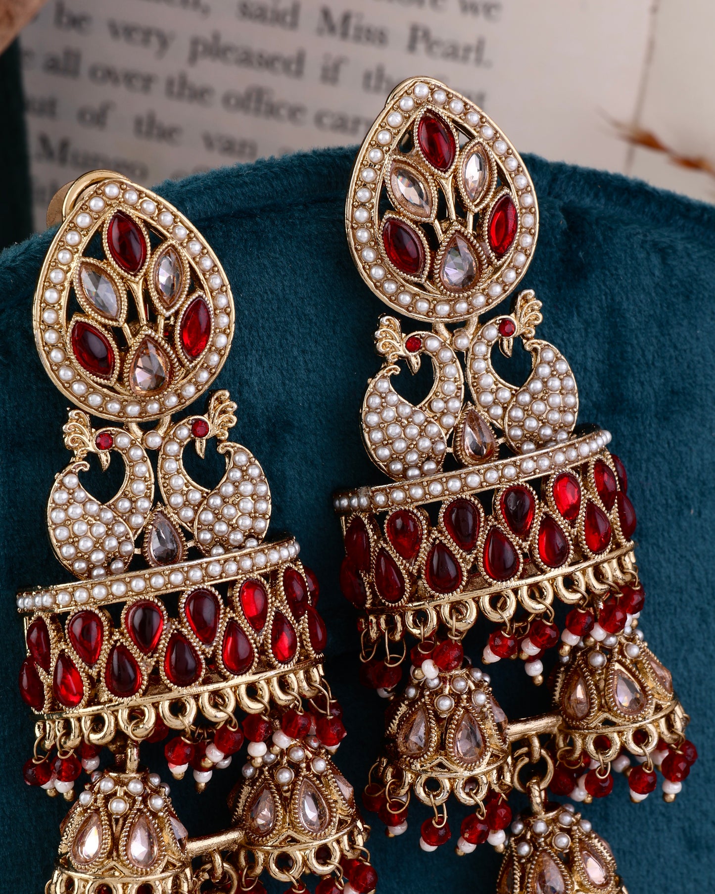 Red Sumaira Designer Peacock Earring