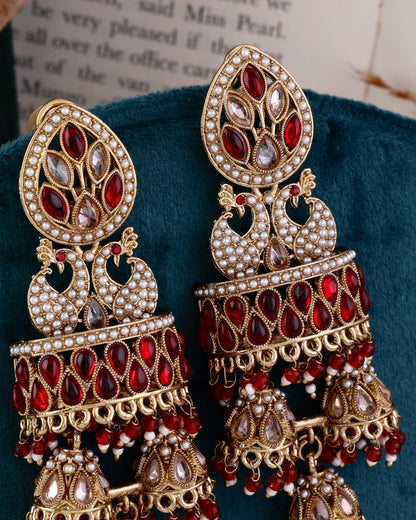 Red Sumaira Designer Peacock Earring