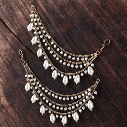 Copper Bahubali Pearl Kaan Chain Pair