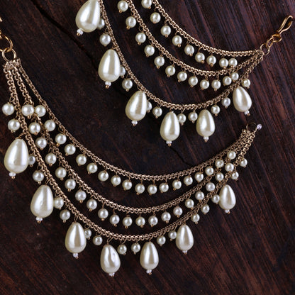 Copper Bahubali Pearl Kaan Chain Pair