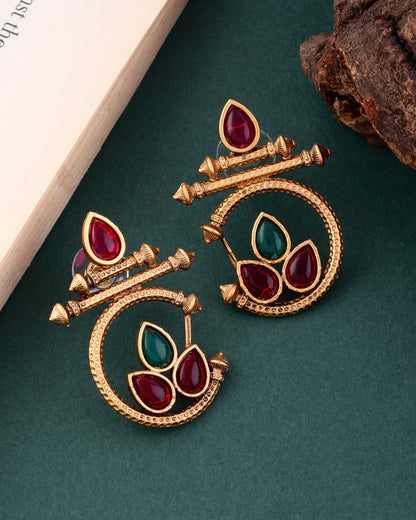 Green Red Gold Kumud Earring