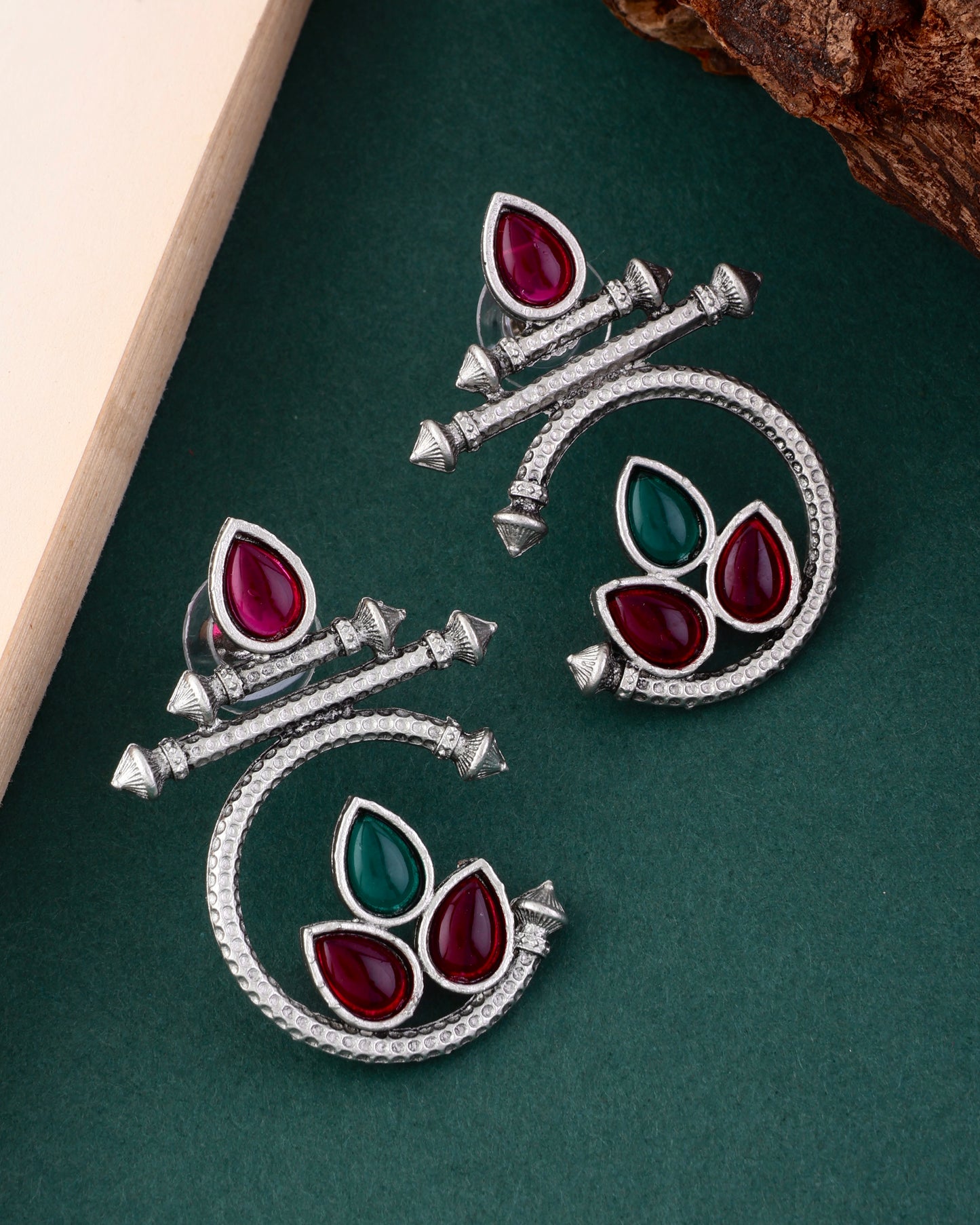 Green Red Silver Kumud Earring