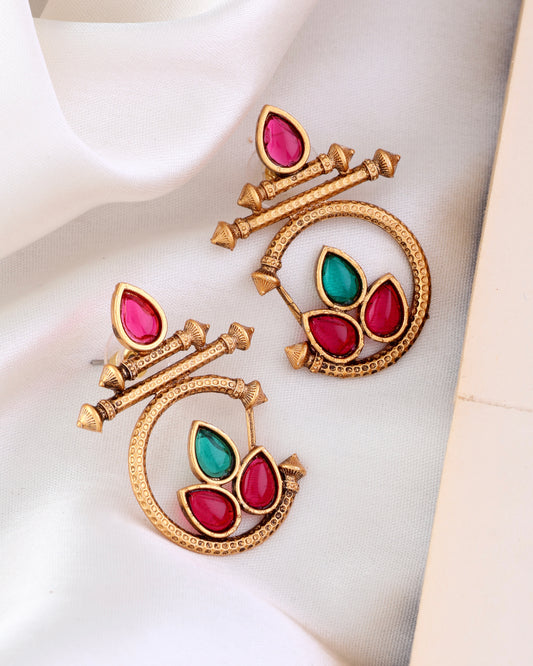 Green Red Gold Kumud Earring