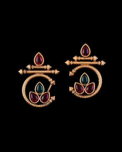 Green Red Gold Kumud Earring