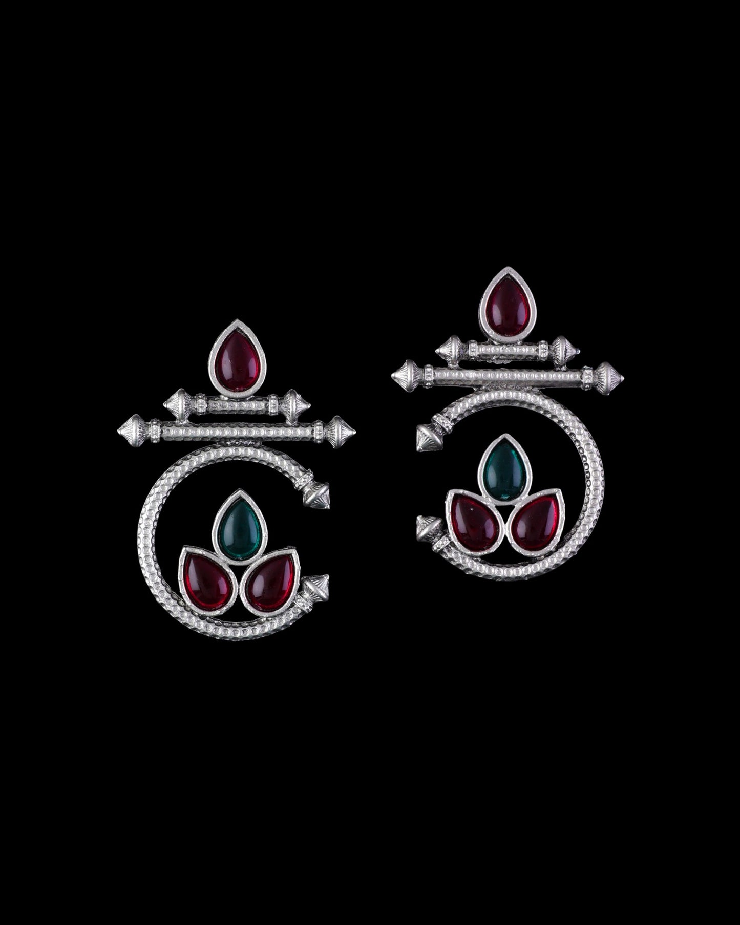 Green Red Silver Kumud Earring
