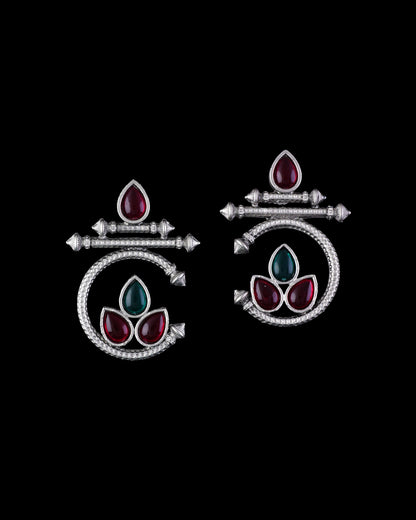 Green Red Silver Kumud Earring