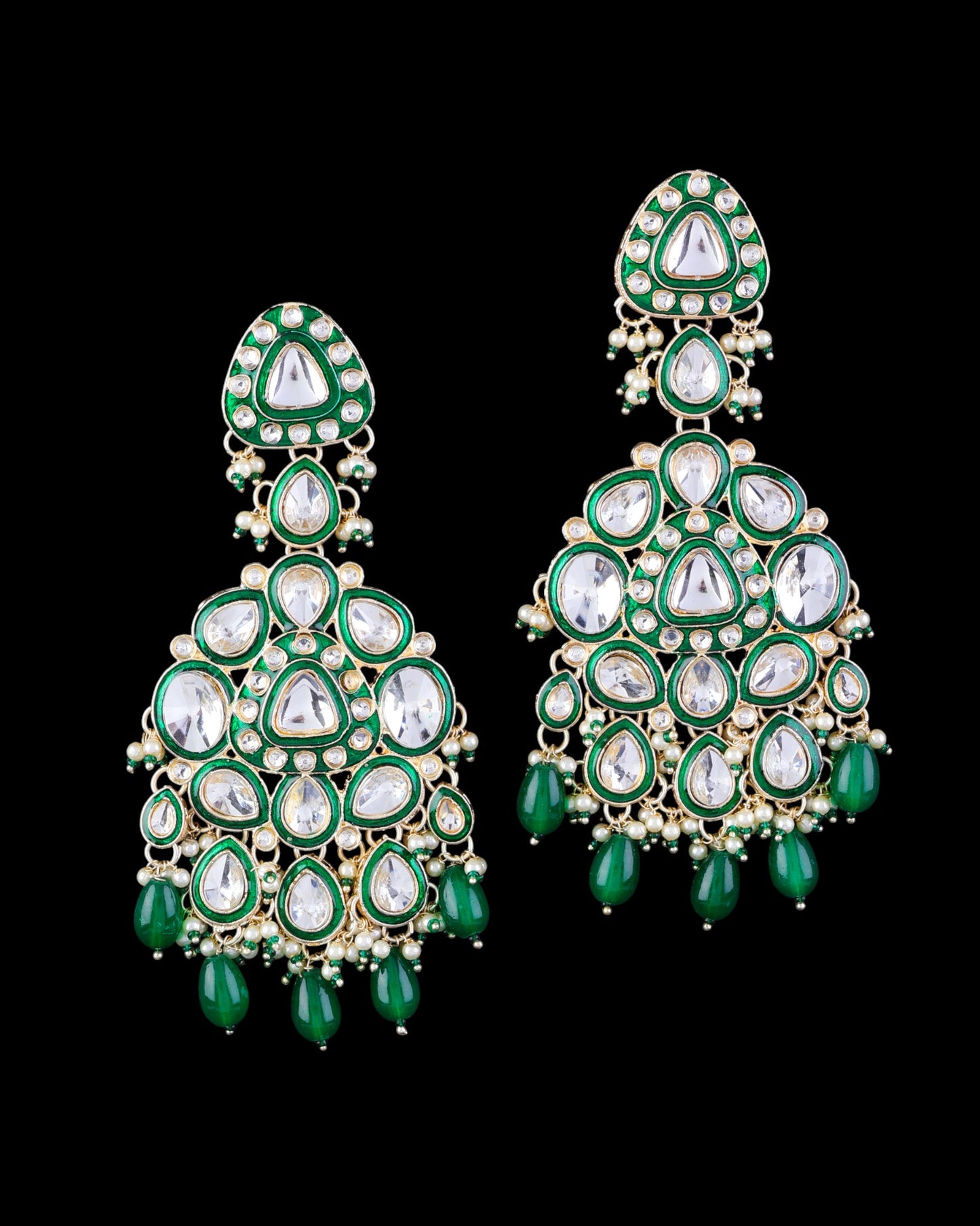 Green Idhaya Designer Meenakari Chandbali Earring