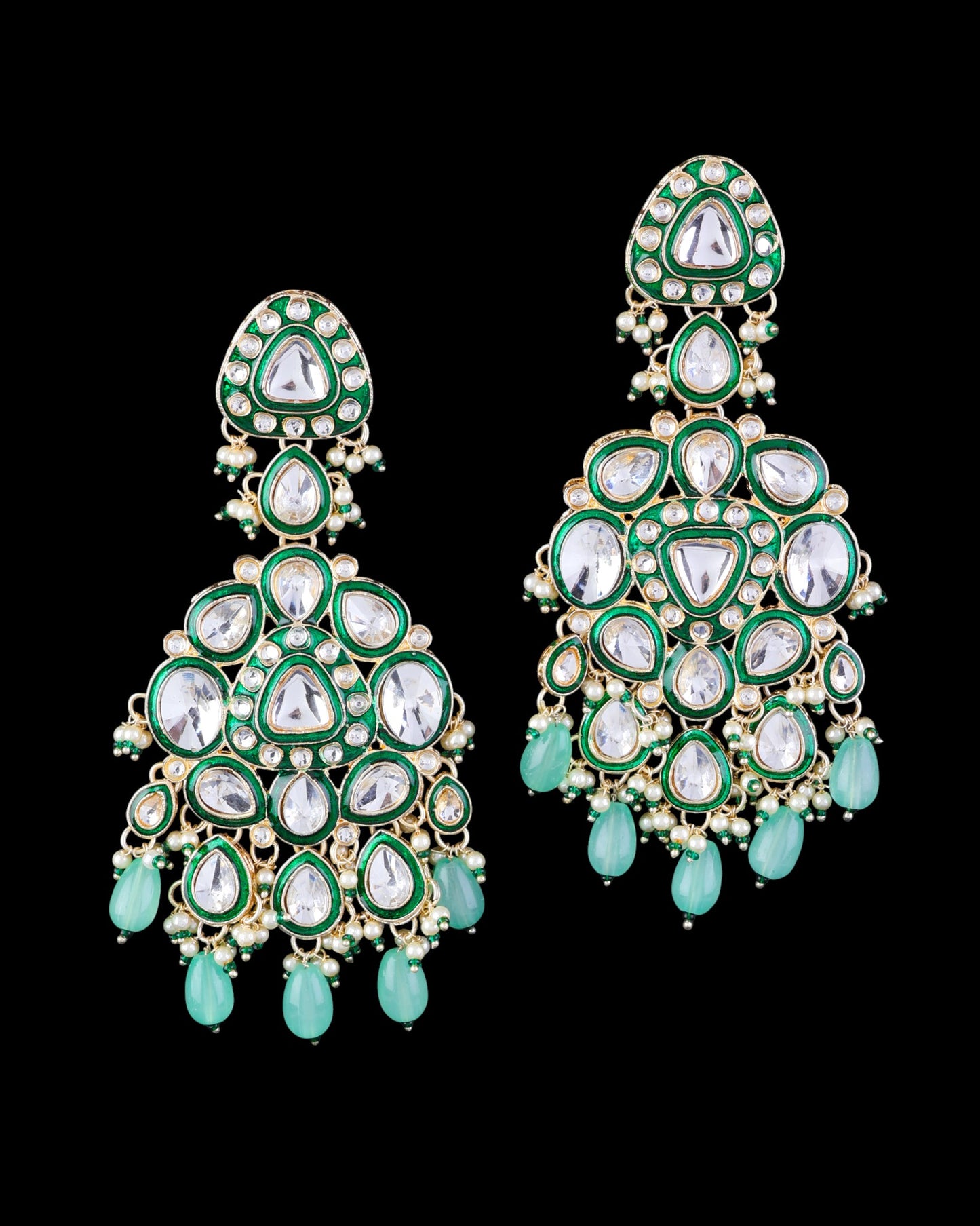 Mint Green Idhaya Designer Meenakari Chandbali Earring