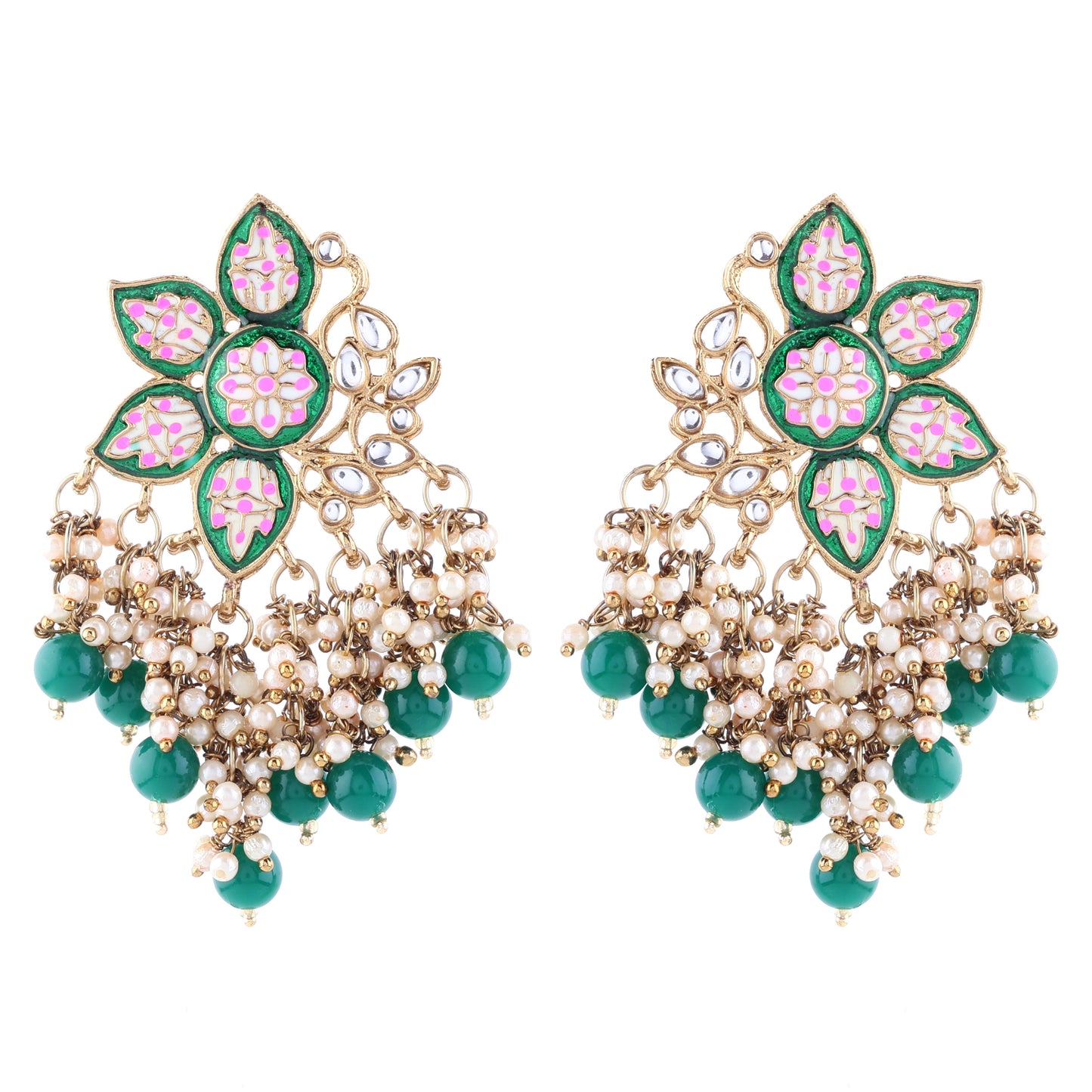 Emerald Kavish Lotus Meenakari Earring