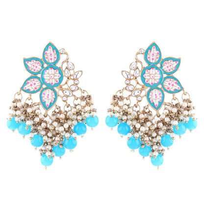 Baby Blue Kavish Lotus Meenakari Earring