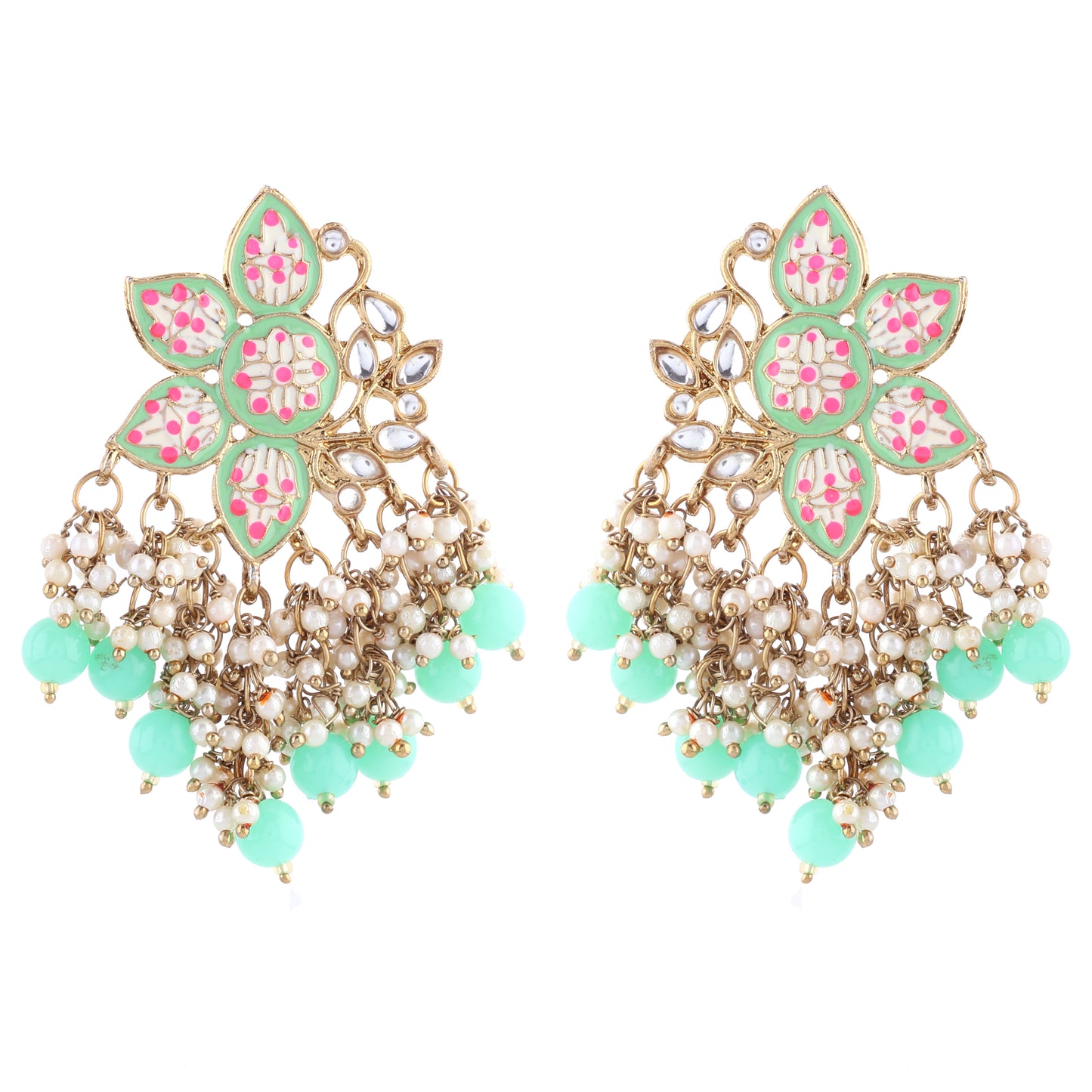 Mint Green Kavish Lotus Meenakari Earring