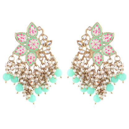 Mint Green Kavish Lotus Meenakari Earring