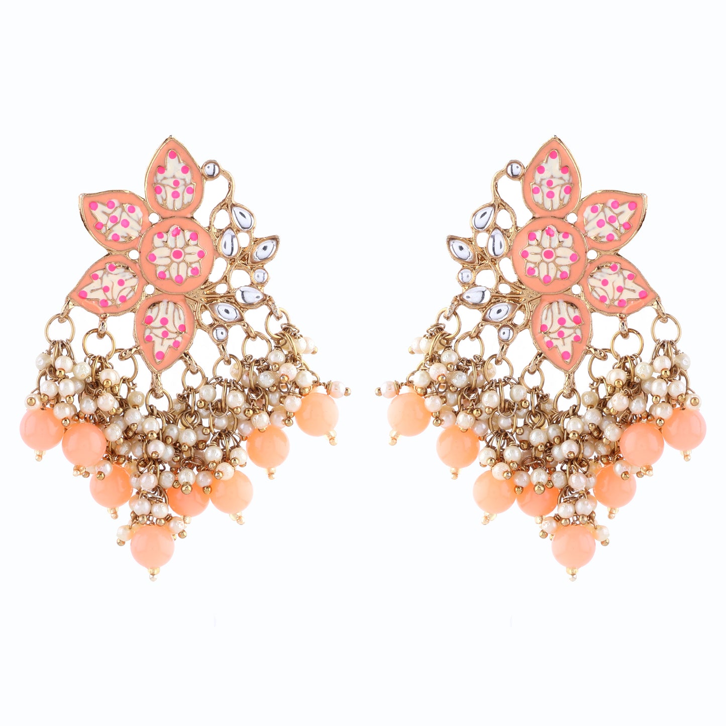 Peach Kavish Lotus Meenakari Earring