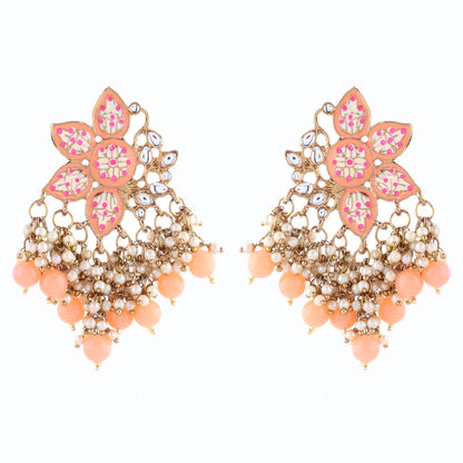 Peach Kavish Lotus Meenakari Earring