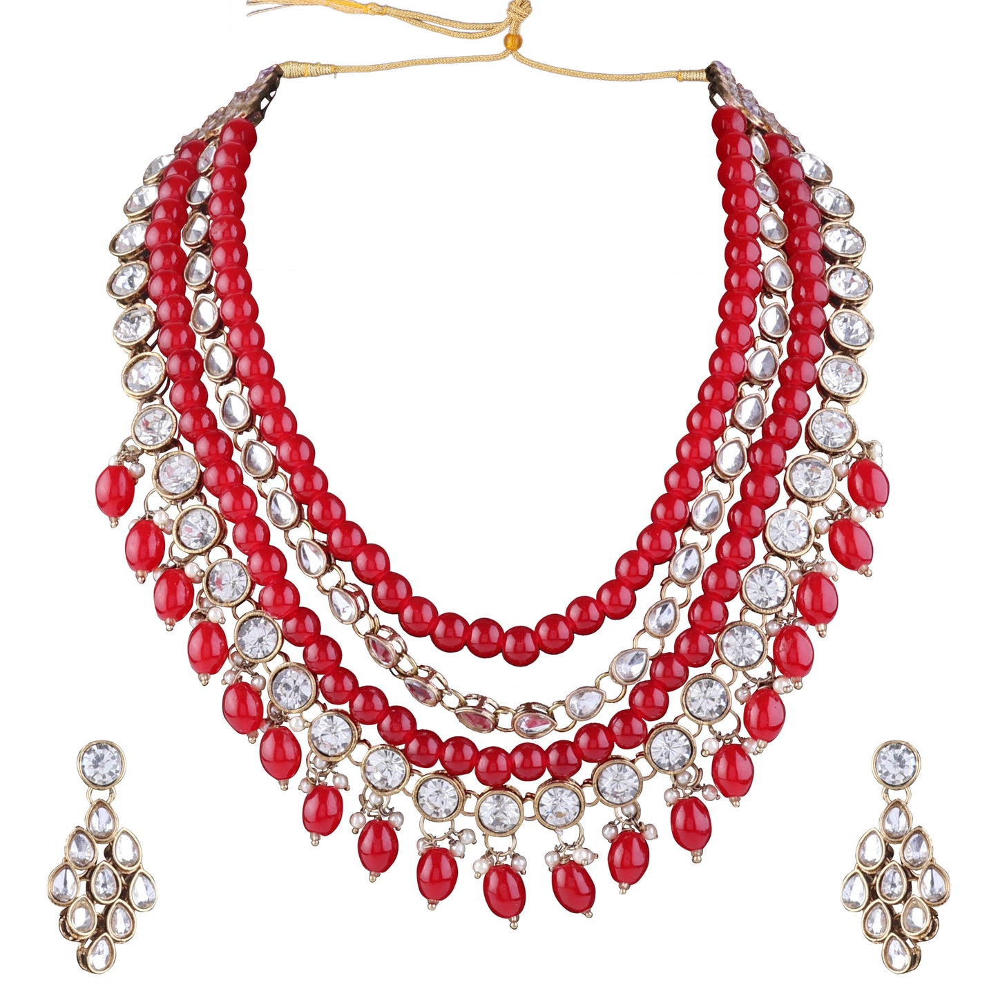 Ruby Tanya Kundan Beaded Necklace Set with Earring