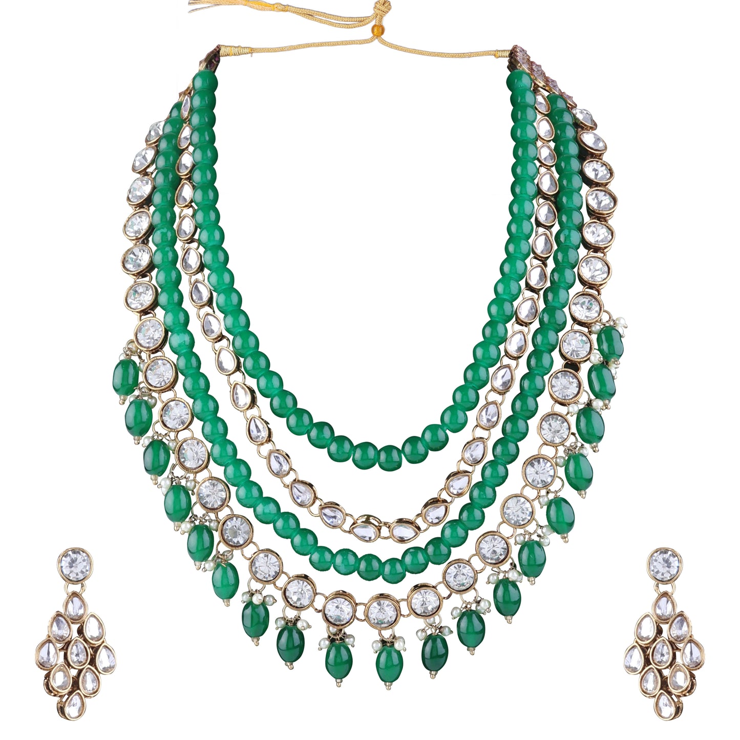 Green Tanya Kundan Beaded Necklace Set with Earring