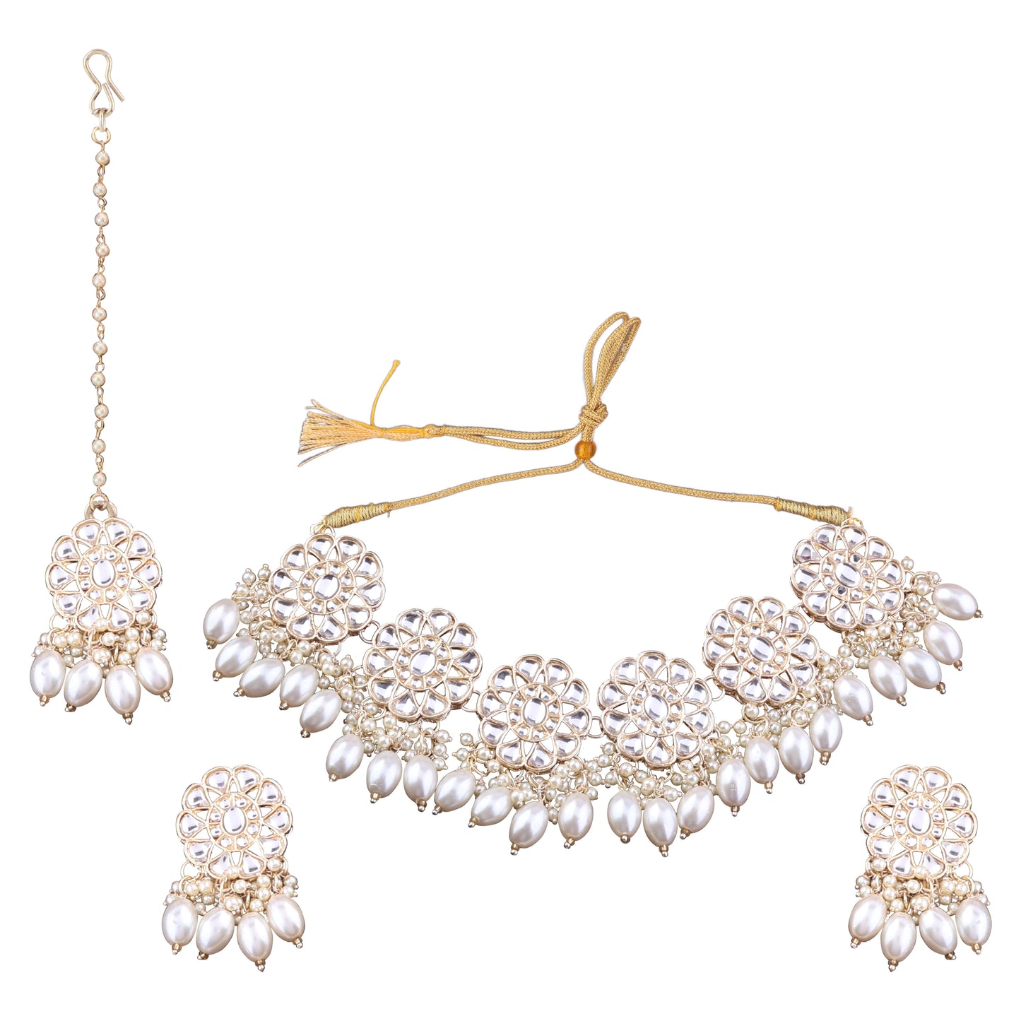 Pearl Yuvraj Choker Necklace Set with Earring and Teeka