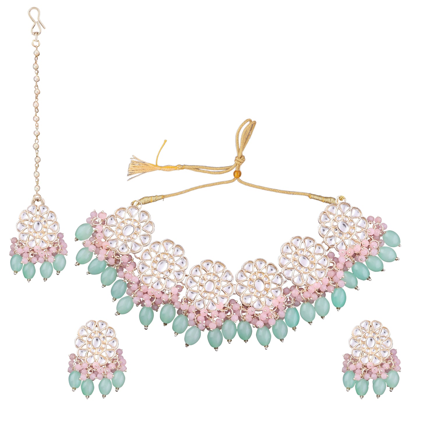 Pastel Yuvraj Choker Necklace Set with Earring and Teeka