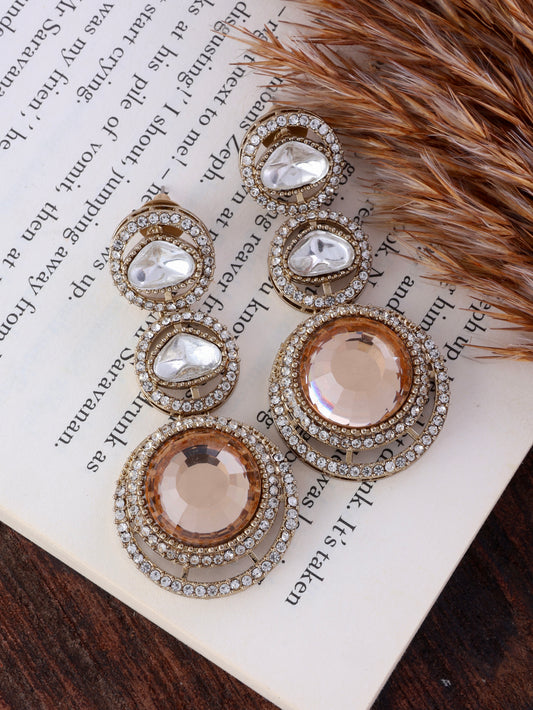 Golden Navleen Premium Designer Zircone Polki Dupe Earring