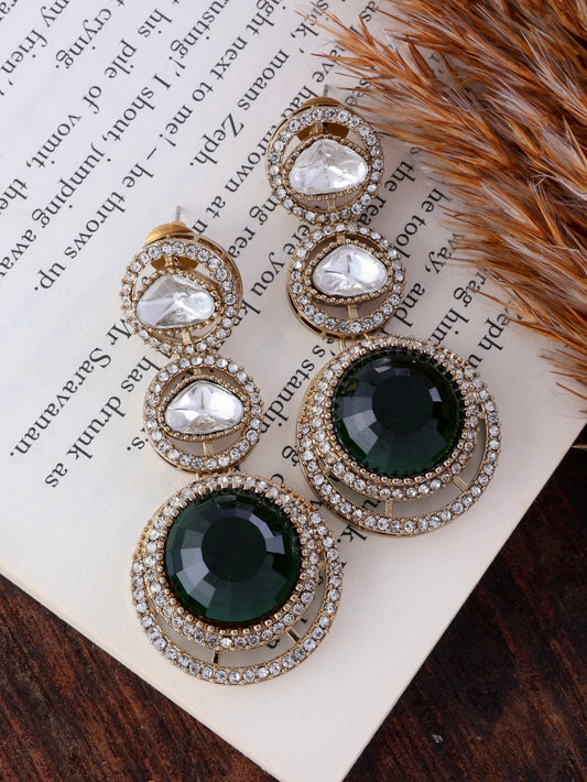 Emerald Navleen Premium Designer Zircone Polki Dupe Earring