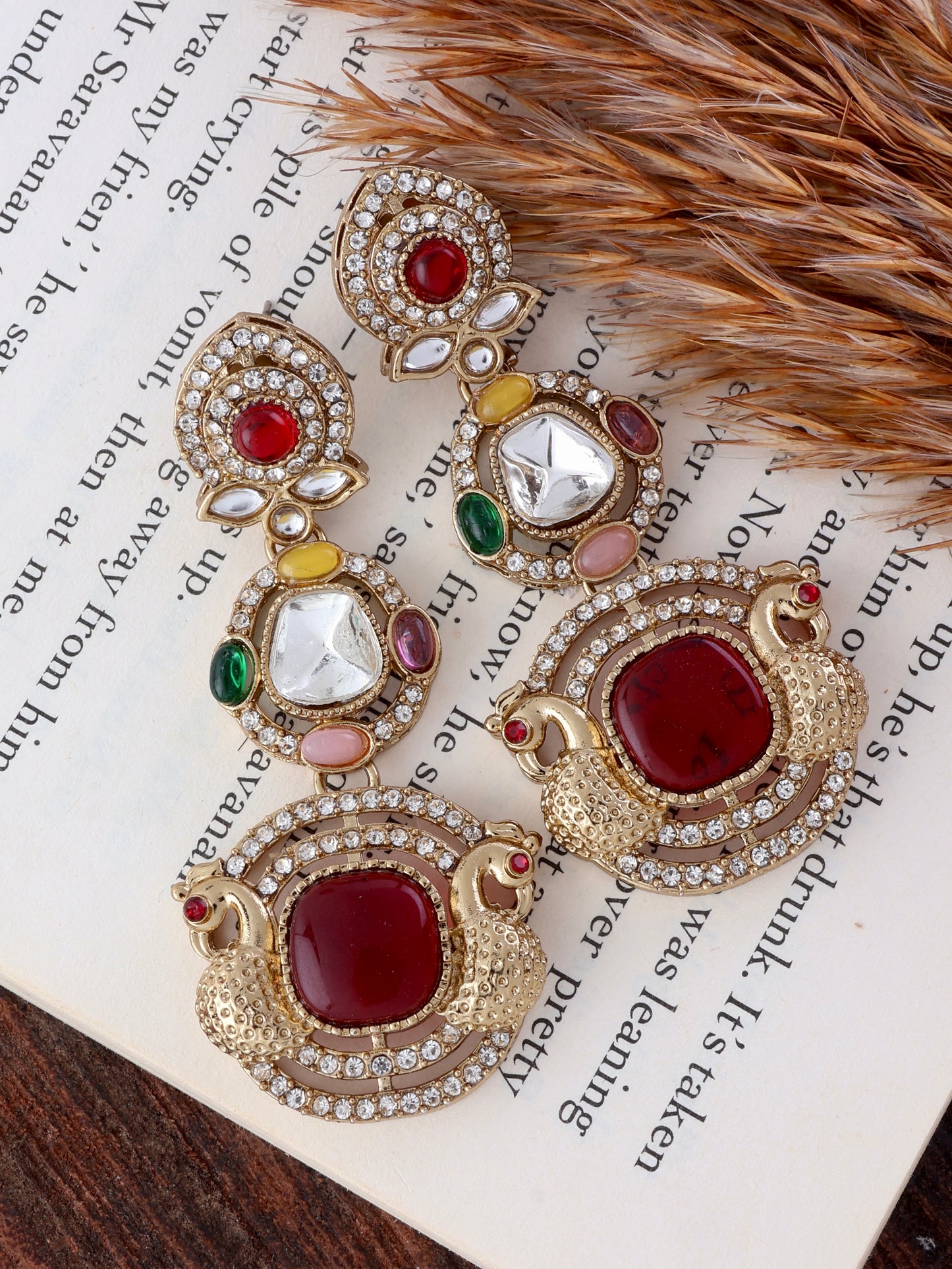 Maroon Sifat Premium Designer Zircone Polki Dupe Earring