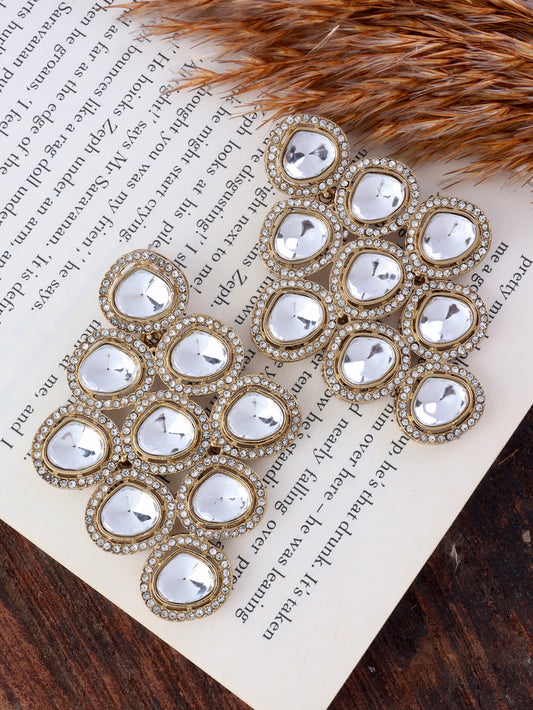 Silver Tvesha Premium Designer Zircone Polki Dupe Earring
