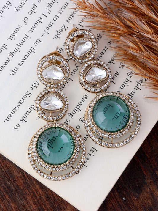 Turquoise Navleen Premium Designer Zircone Polki Dupe Earring