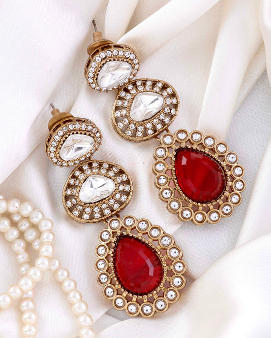 Red Liora Premium Designer Zircone Polki Dupe Earring