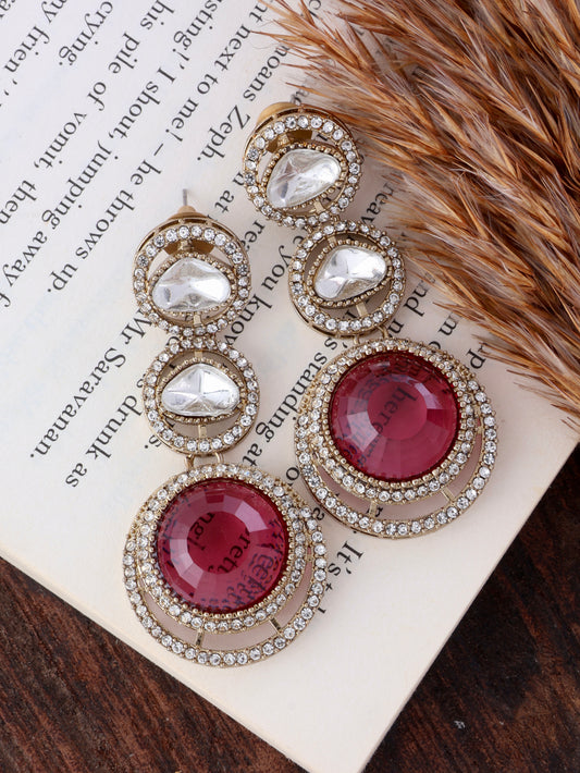 Pink Navleen Premium Designer Zircone Polki Dupe Earring