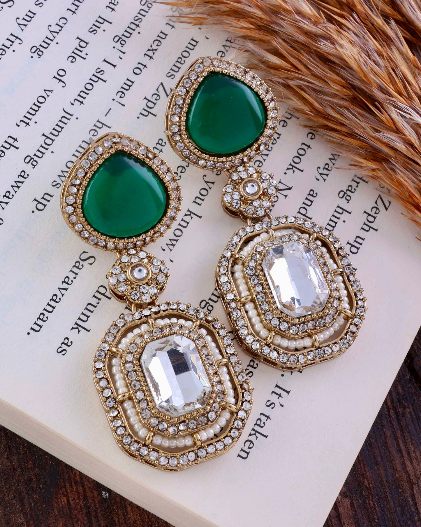 Emerlad Green Arohita Premium Designer Zircone Polki Dupe Earring
