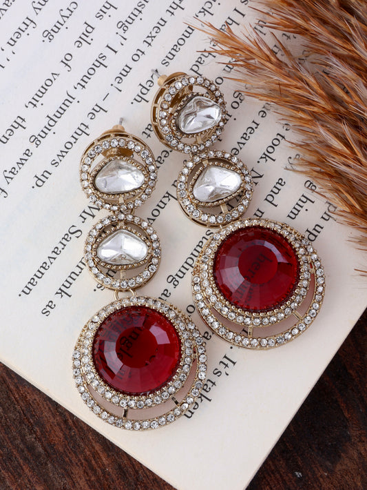 Red Navleen Premium Designer Zircone Polki Dupe Earring