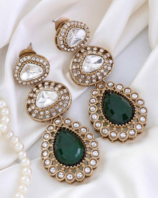 Green Liora Premium Designer Zircone Polki Dupe Earring