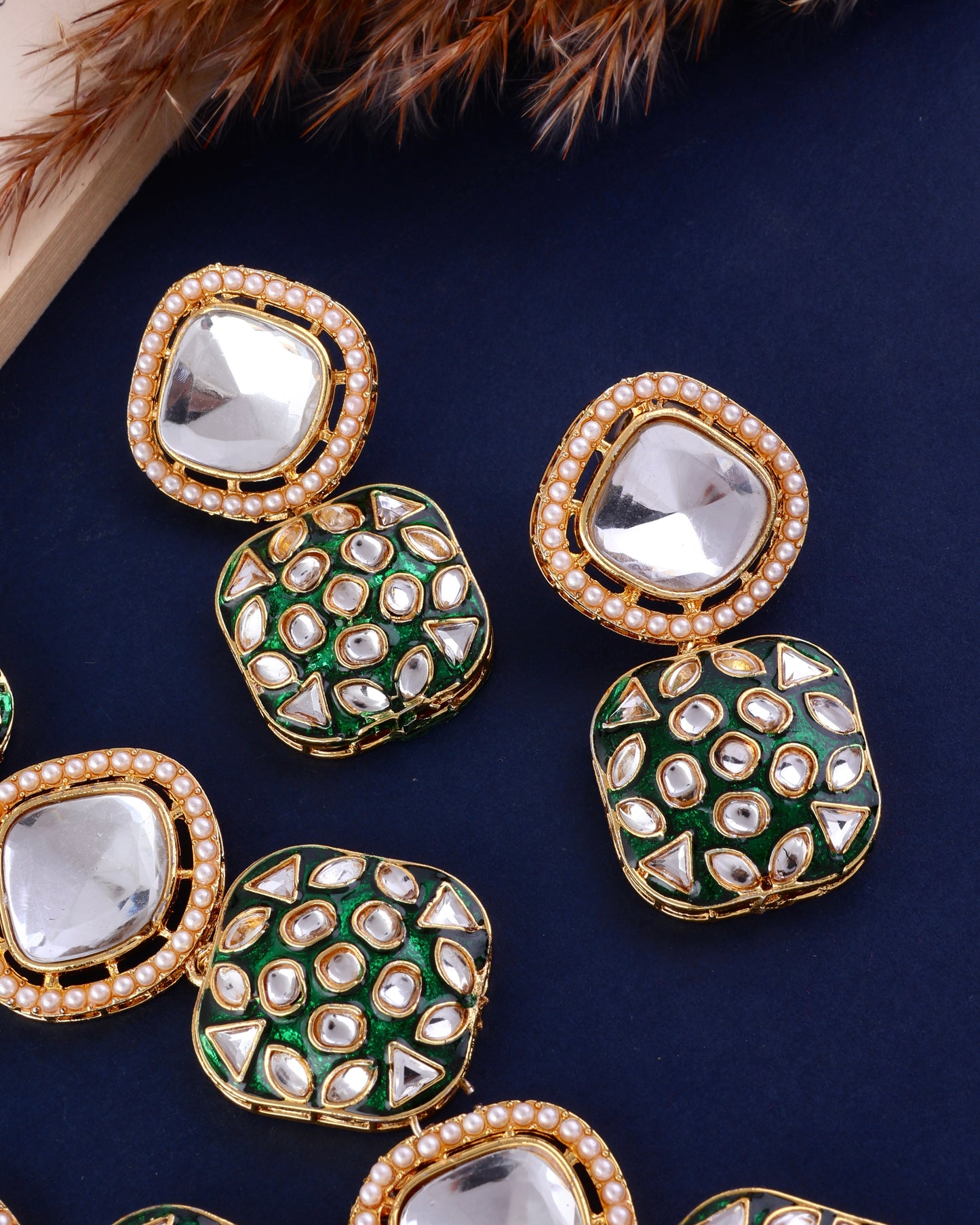Green Harleen Meenakari Long Necklace Set with Teeka and Earring