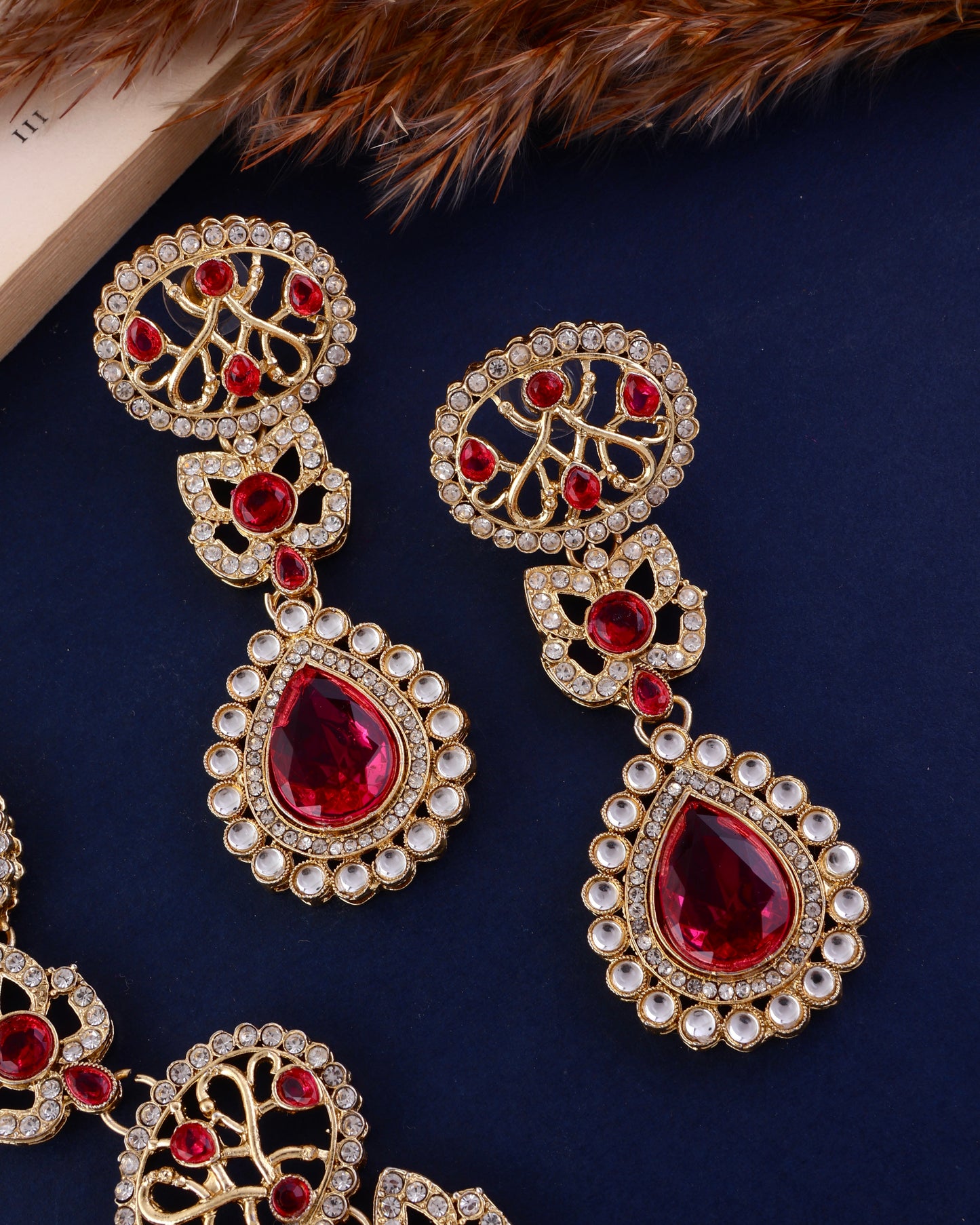 Red Zivah Long Necklace Set with Earring