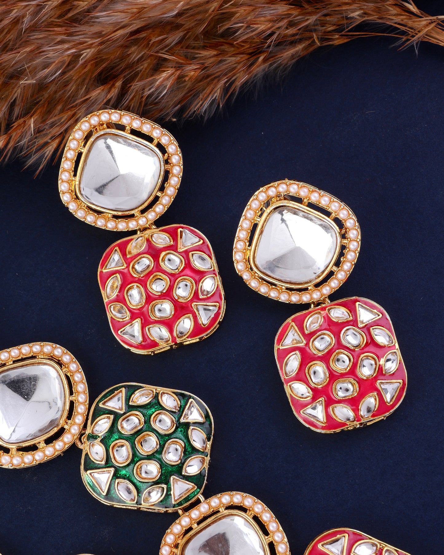 Multi Harleen Meenakari Long Necklace Set with Teeka and Earring