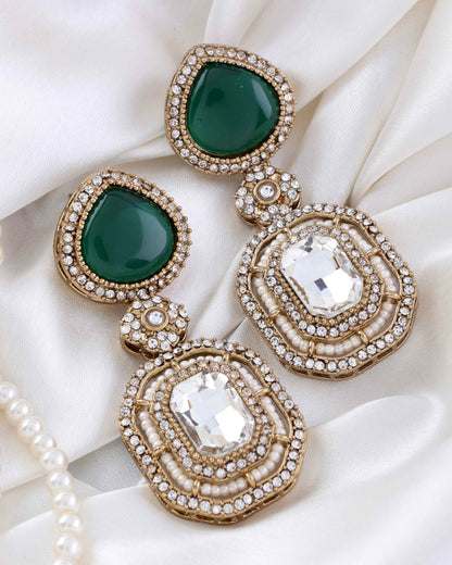 Emerlad Green Arohita Premium Designer Zircone Polki Dupe Earring