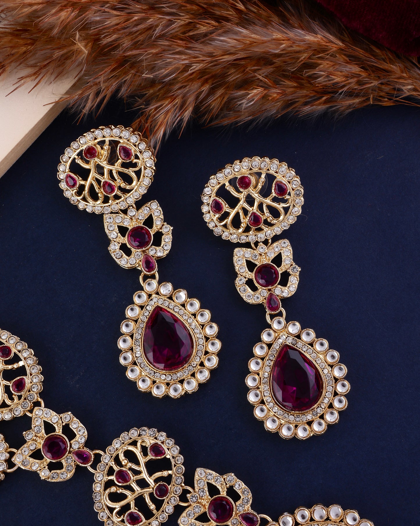 Purple Zivah Long Necklace Set with Earring
