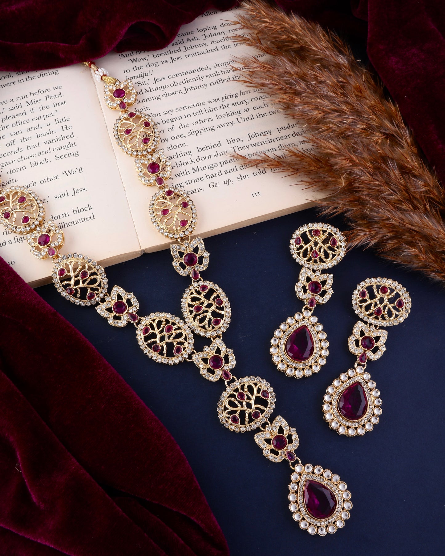 Purple Zivah Long Necklace Set with Earring
