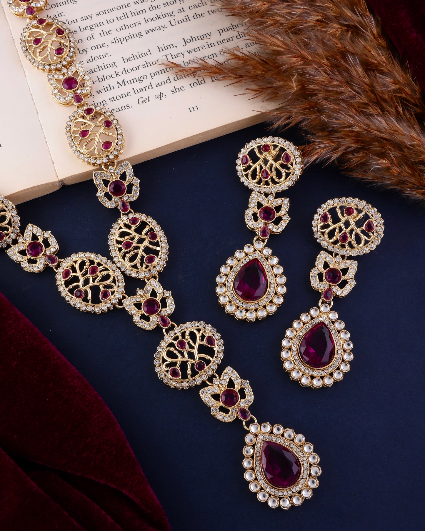 Purple Zivah Long Necklace Set with Earring