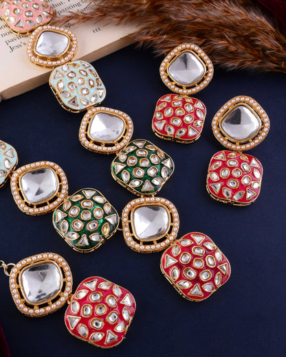 Multi Harleen Meenakari Long Necklace Set with Teeka and Earring