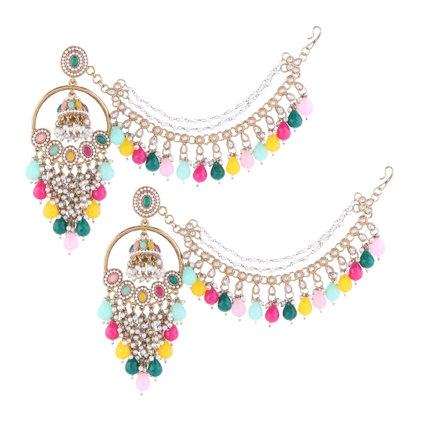 Multi Shanaya Bahubali Chandbali Earring with Statement Kaan Chain