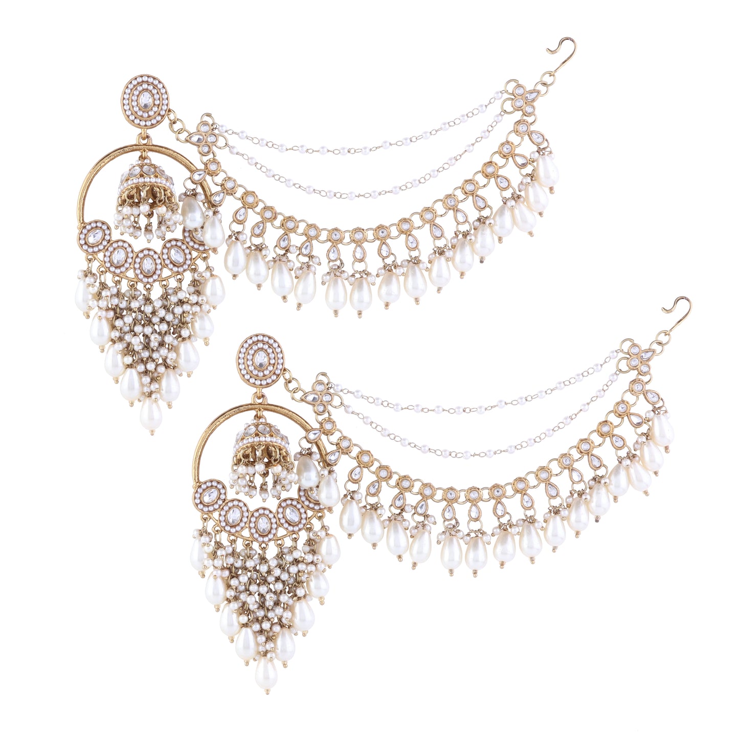 Pearl Shanaya Bahubali Chandbali Earring with Statement Kaan Chain