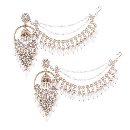 Pearl Shanaya Bahubali Chandbali Earring with Statement Kaan Chain