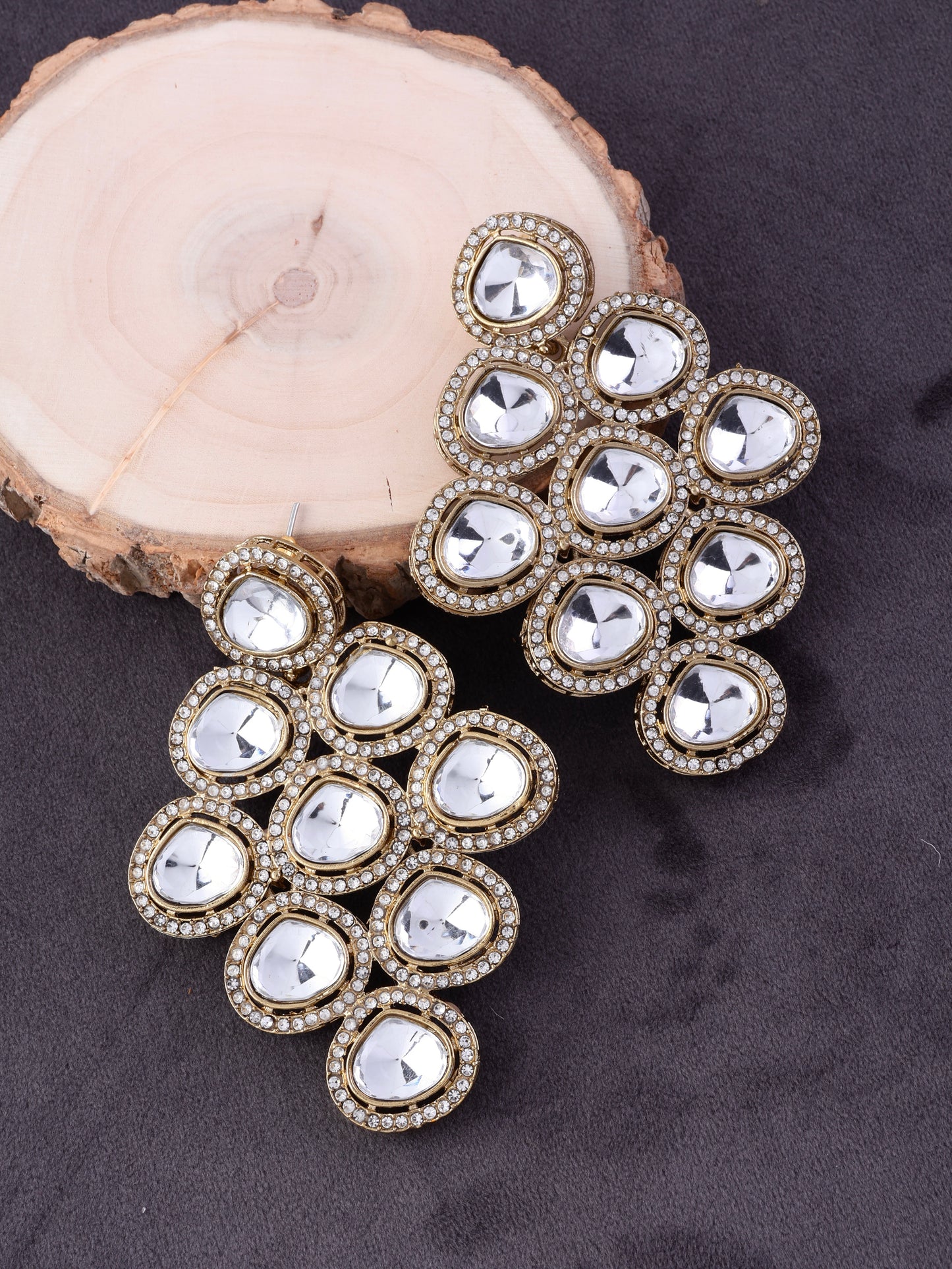 Silver Tvesha Premium Designer Zircone Polki Dupe Earring