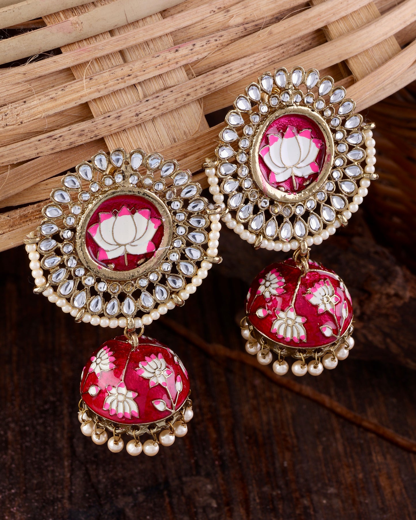 Pink Simar Meenakari Jhumki