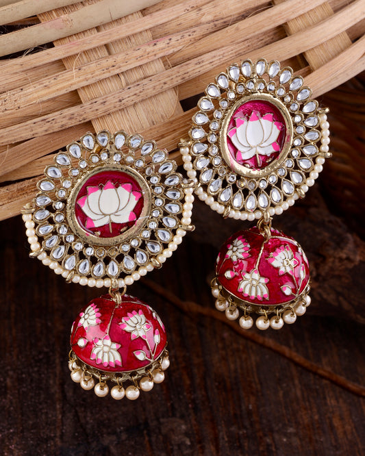 Pink Simar Meenakari Jhumki