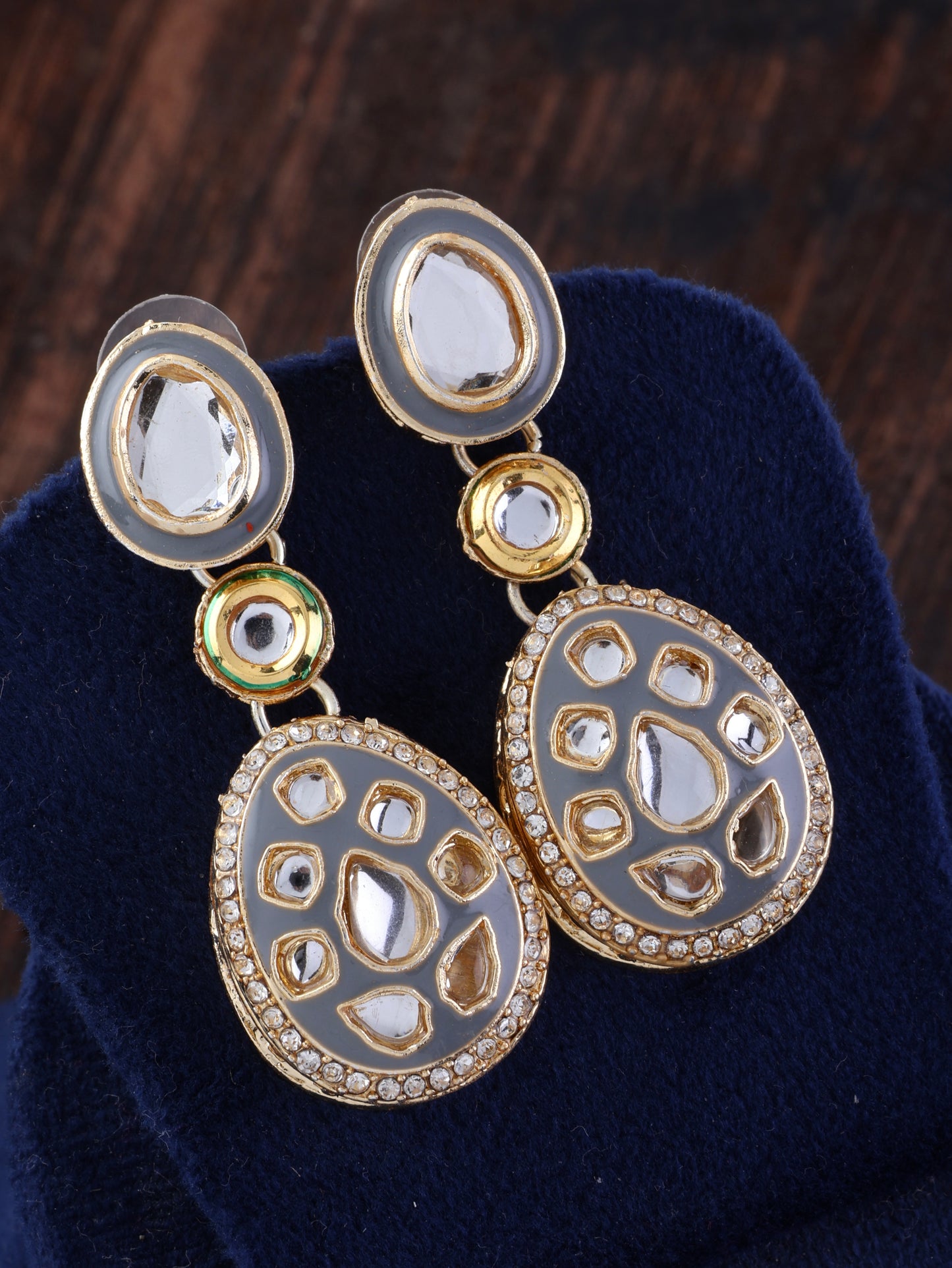Grey Kuvar Meenakari Earring