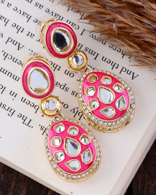 Pink Kuvar Meenakari Earring