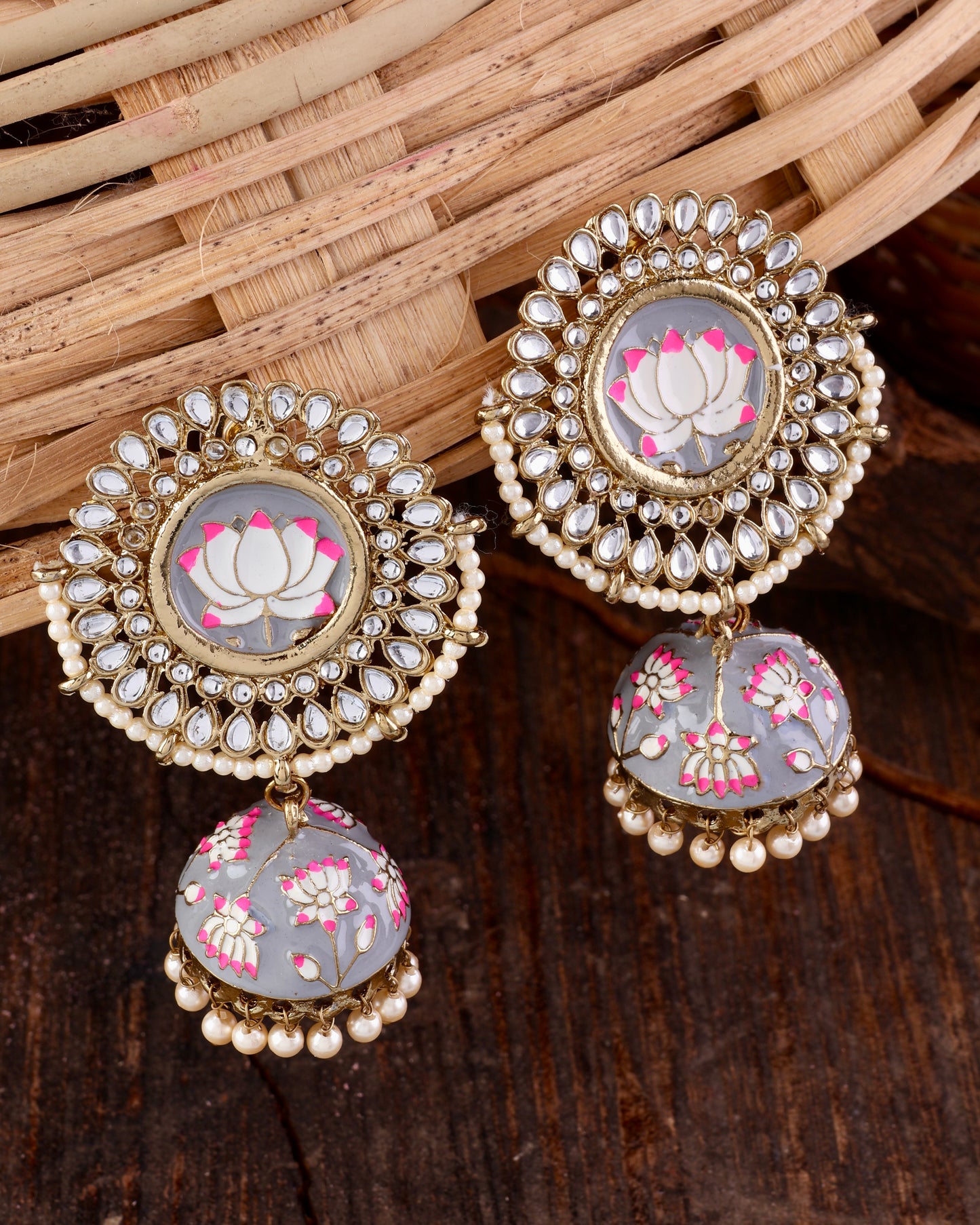 Grey Simar Meenakari Jhumki