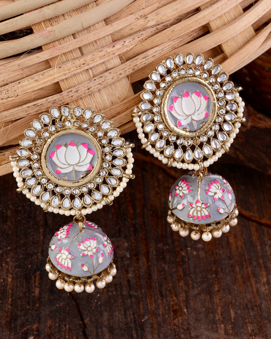 Grey Simar Meenakari Jhumki
